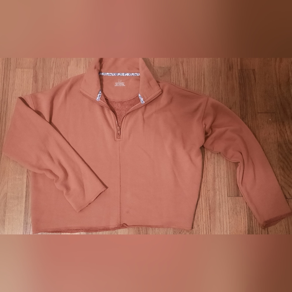Aerie 1/4 zip burnt orange cropped sweatshirt